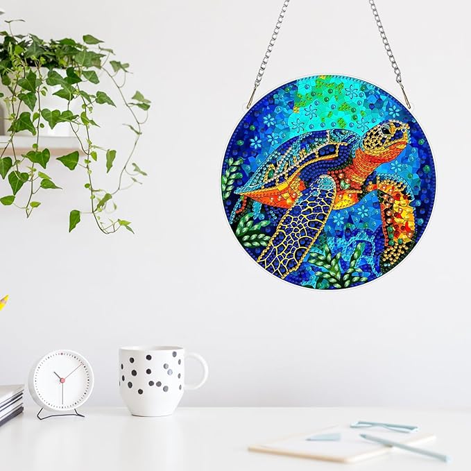 MAXBYE Sea Turtle Hanging Diamond Art Painting Kits for Adults Beginners, DIY 5D Special Shaped Crystal Painting Diamond Kits Hanging Ornament for Gift Home Wall Door Decor