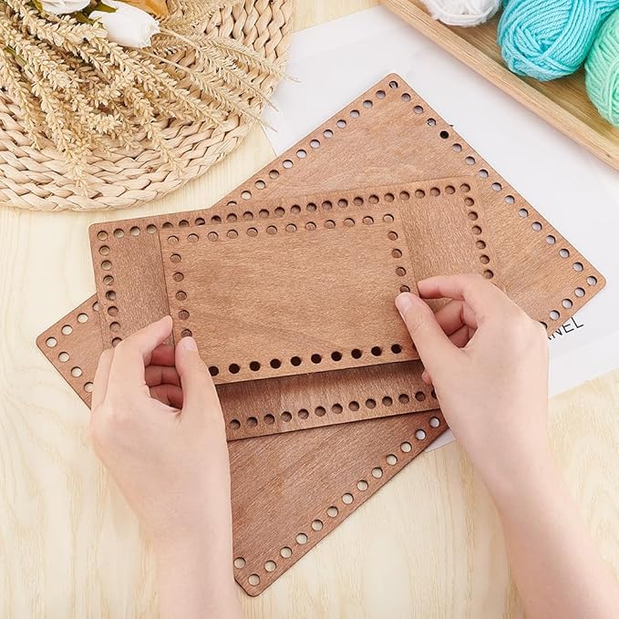 PH PandaHall 3 Sizes Wooden Basket Bases, Rectangular Blank Crochet Bag Bottom Crochet Bottom Accessory for DIY Basket Craft Weaving for Knitters Crocheters Beginners, Length 5.9/9.8/11.8 inch