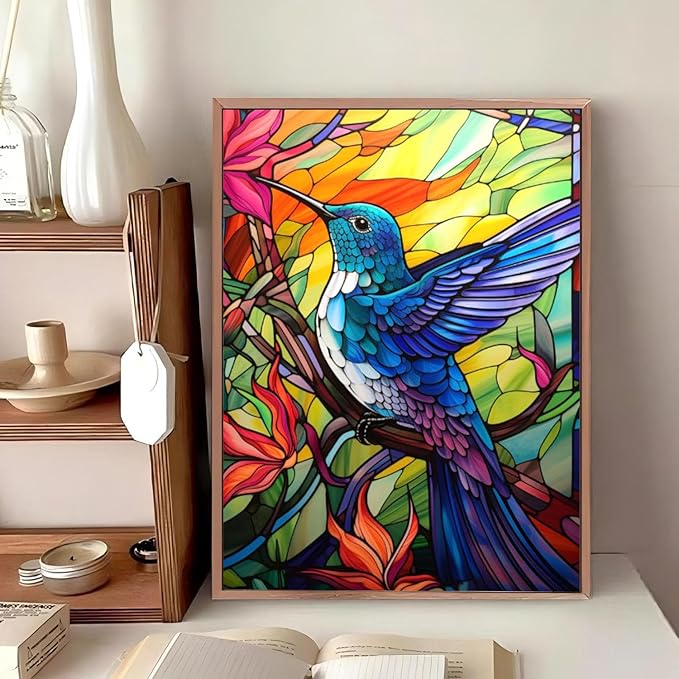 Reivworl Hummingbird Diamond Art Kits for Adults, Hummingbird Diamond Painting Kits, Gem Art Kit for Gifts and Home Interior Decor 12x16 Inch