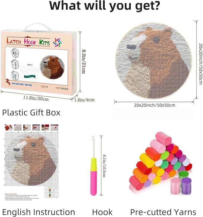 Latch Hook Rug Kit Cute Capybara Round Carpet Crochet Yarn Craft DIY Hook and Latch Door Mat Tapestry for Christmas Home Floor Decoration 50x50cm-1