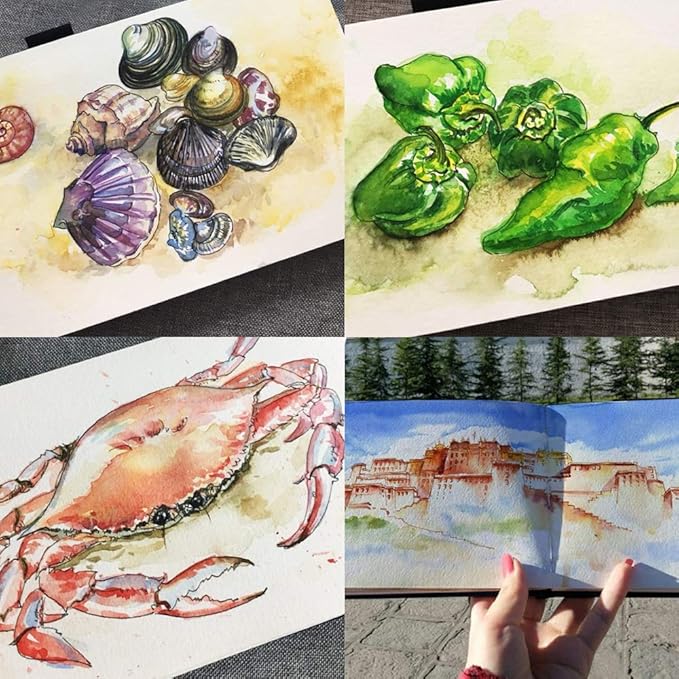 5" x 8" 220gsm Watercolor Journal Hardbound 80pgs（40 Sheets Front Back 2 Textures Colored Pencil Watercolor Sketch Book Handmade Cloth Cover Ancient Writing
