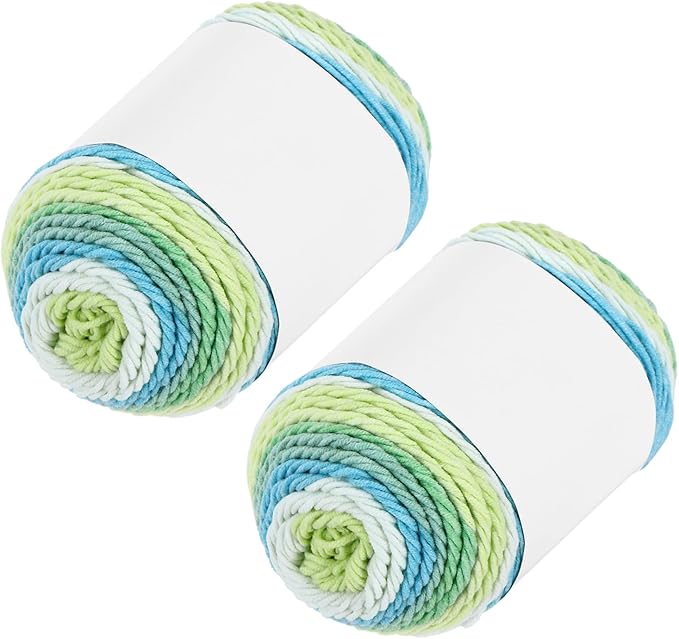 MECCANIXITY Cotton Acrylic Yarn for Crocheting, 422 Yard 5 Ply Soft Gradient Yarn Acrylic 45% Cotton 55% Used for DIY Knitting Blankets Scarves(2 Packx100g,Green,Blue,Yellow)