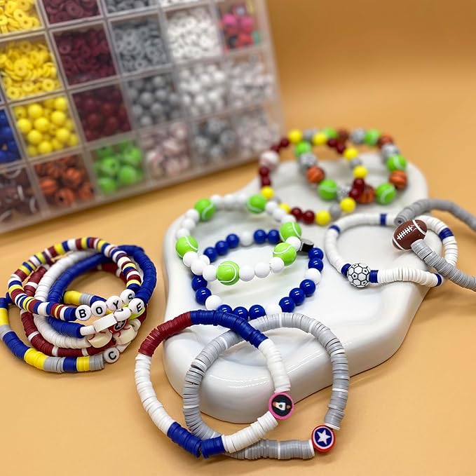 1888PCS Sports Ball Beads for Jewelry Making, Acrylic Clay Beads for Bracelets Volleyball Softball Football Baseball Basketball Soccer Bead with Letter Bead for DIY Crafts