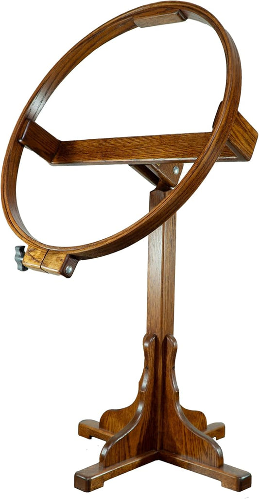 dutchcrafters solid oak wood 22 inch round extra large tilting quilt hoop with stand, quilting frame for hand quilting - amish made in america (michael's cherry)
