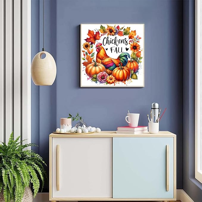 Meothan Fall Diamond Art Kits for Adults, Chicken Pumpkin Diamond Painting Kits for Adults, 5D DIY Round Full Drill Gem Art Paint by Diamonds Dots Crafts Kits for Home Decor Gift 12x12inch