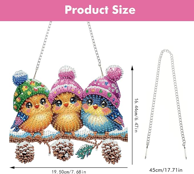 Miwixy Christmas Hanging Diamond Art Kits for Adults,Cute Birds Winter Special Shaped Crystal Christmas Diamond Painting Ornament Kit DIY Double-Sided Pattern Window Pendant Gem Art Home Wall Decor