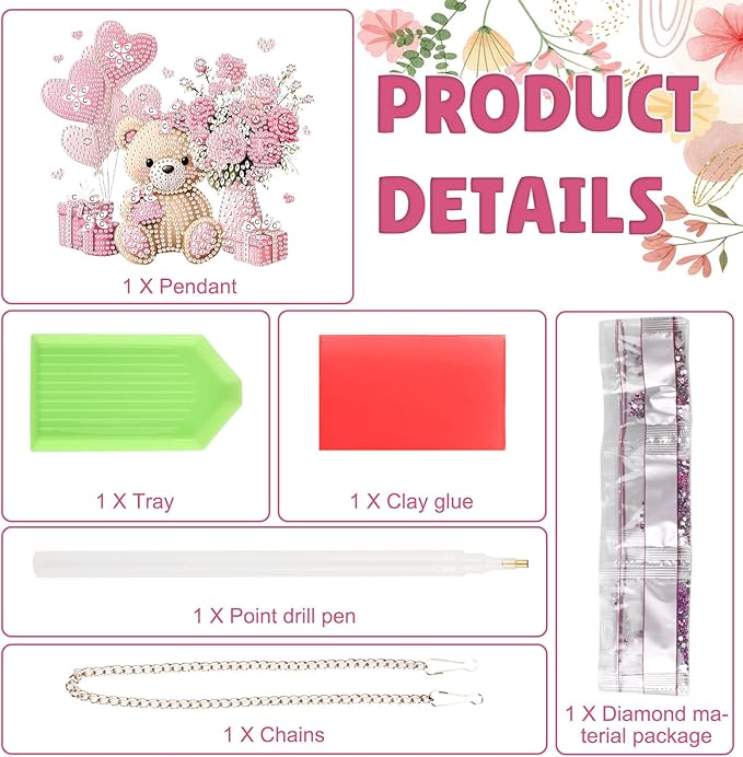 DOMROM Bear Diamond Art Hanging Kits for Adult Beginners, Special Shaped Crystal Diamond Painting Bear Pendant, DIY Diamond Art Suncatchers Animal for Home Garden Wall Decor Gift