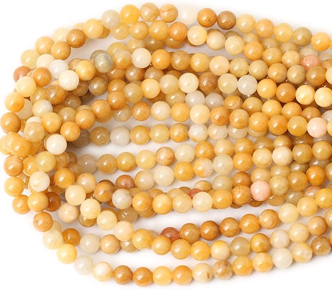 cheavian 45pcs 8mm natural yellow jade multi-color gemstone round loose beads for jewelry making diy handmade materials 1 strand 15"