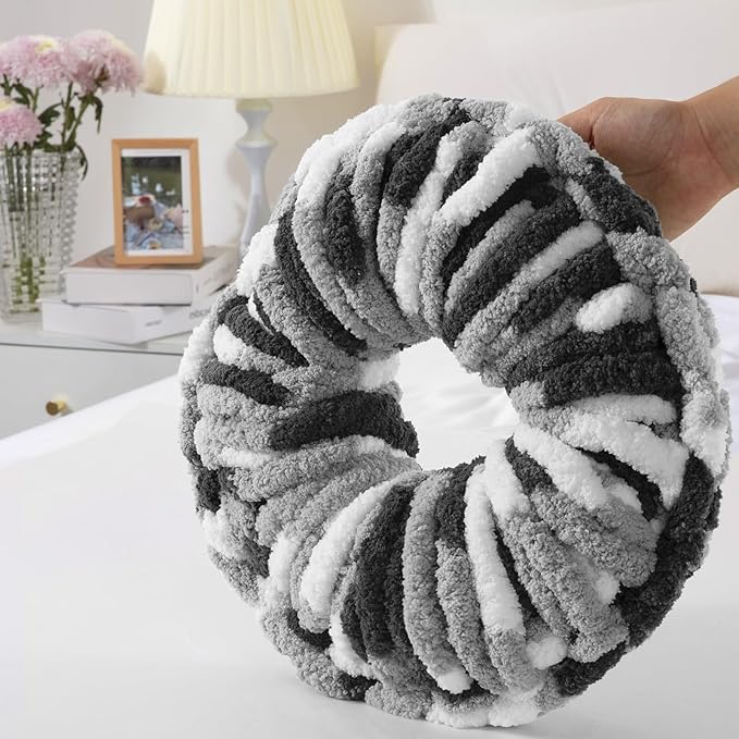 MABOZOO Tie Dye Chunky Yarn for Crocheting 8 Pack,White Fluffy Jumbo Chenille Yarn,Soft Plush Yarn Bulky,Giant Thick Fuzzy Yarn for Hand Knitting or Arm Knitting (29 yds,8 oz Each Skein)