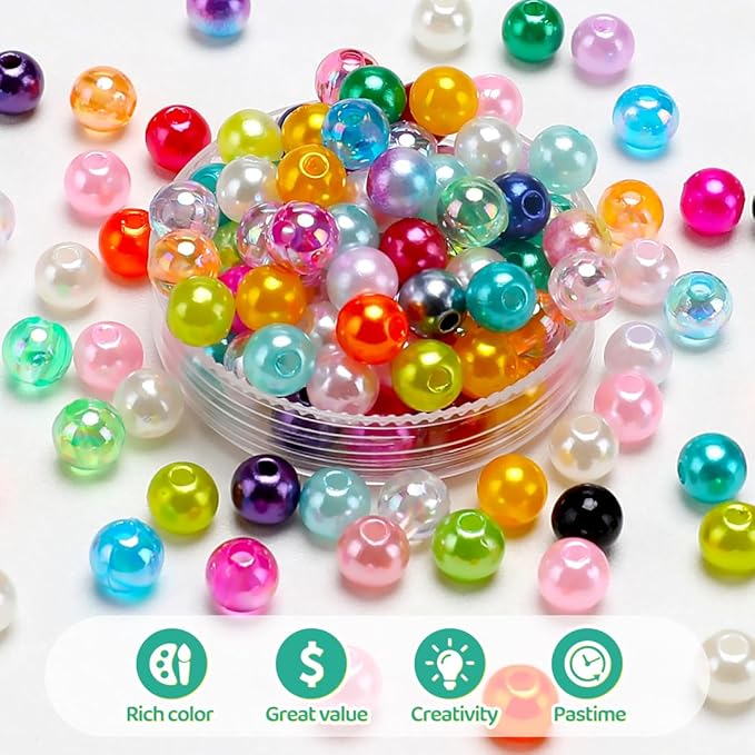 2400pcs Pearl Beads, 47 Colors Round Beads for Bracelets, Multicolor Bracelet Making Kit, for Jewelry Making with Elastic String, DIY Crafts Set (6mm)