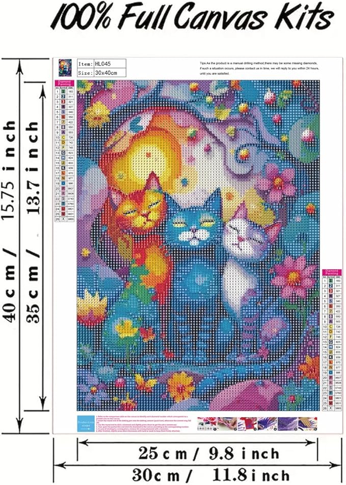 GEMFAMILY Animals Diamond Art Kits for Adults,5D Diamond Painting Kits for Colored Cat,DIY Full Drill Paint with Diamonds Pictures Gem Art for Home Wall Decor12 X 16Inch