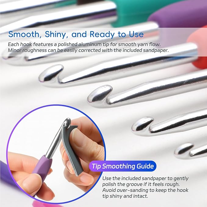 9PCS Ergonomic Crochet Hooks Set by Flickzo – Aluminum Crochet Hook Set with Soft Silicone Handles (2-6mm), Crochet Kit for Beginners with Crochet Tools & Knitting Accessories