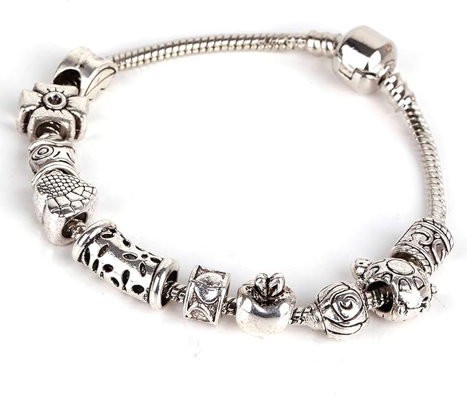 RUBYCA 30pcs Tibetan Silver Tone Spacer Beads Fit European Charms Bracelet Art Rose Design