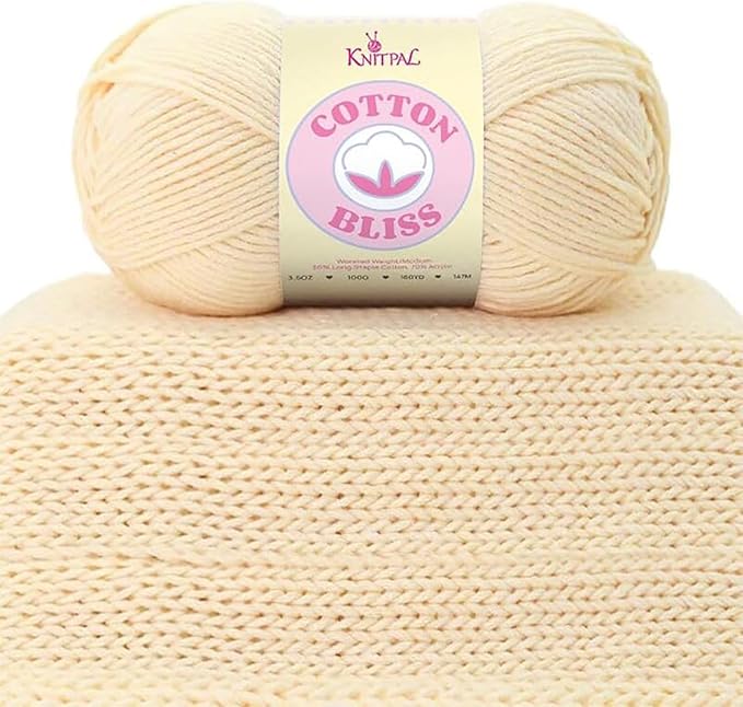 Cotton Bliss Soft Cotton Blend Yarn for Crocheting, 4-Pack (640Yds / 400G), Free Patterns, Beginners Friendly - #4 Medium Worsted Weight Yarn for Baby Blanket - Soft Buttercream