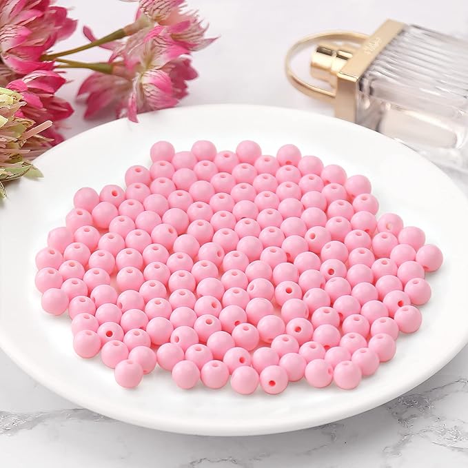 bonny boxx 200pcs 10mm smooth light pink acrylic round beads, plastic resin bubblegum balls chunky gumball beads for necklace and bracelet making, crafting supplies