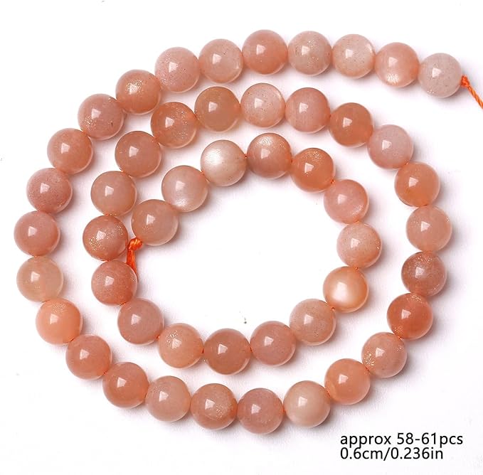 Stone Beads, 60pcs Sunstone, 6mm Round Loose Beads for Jewelry Making, Bracelets, with Bag, String & Card