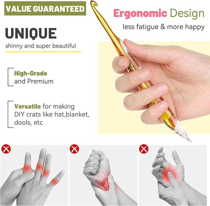Aeelike Crochet Hooks Set, 3.0mm-6.0mm Ergonomic Crochet Hooks with Long Floral Handle-Super Shinny and Unique for DIY Crfats Blnaket Sweaters, Ideal & Beautiful Gifts for Mothers Crocheting Lovers