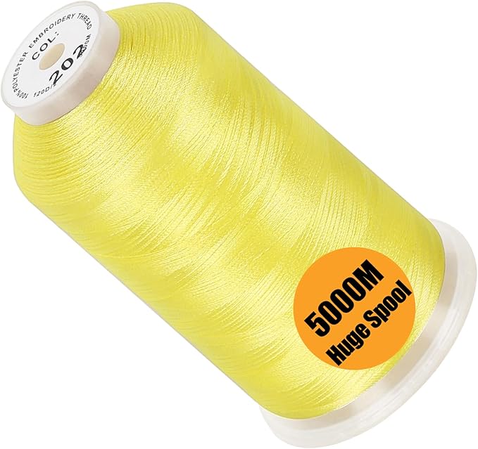 New brothread - Single Huge Spool 5000M Each Polyester Embroidery Machine Thread 40WT for Commercial and Domestic Machines - Lemon Yellow