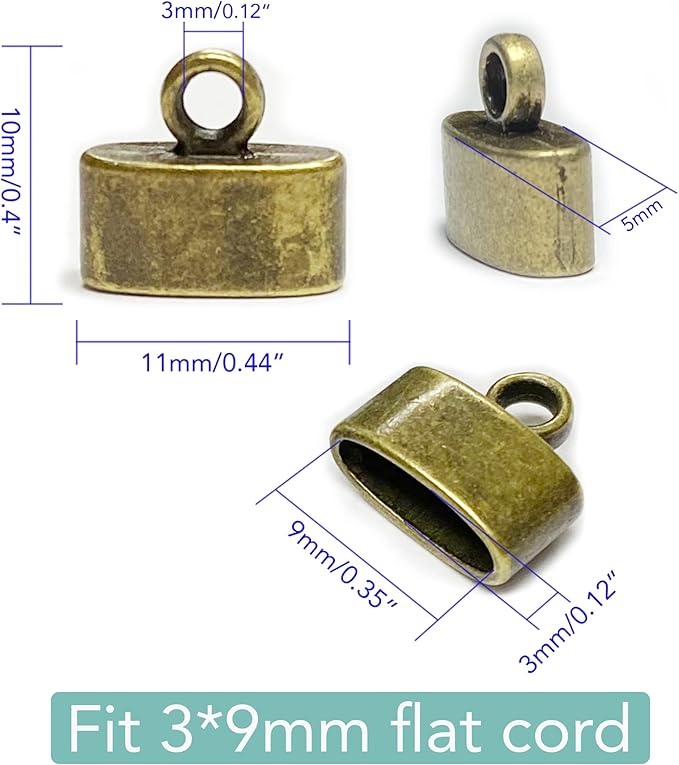 Brass Flat Leather Cord End Caps 50 pcs Round Tassel End Caps Barrel End Caps Bracelet Making Supplies Leather Bracelet Making Kit Silver Cord End Cap Kumihimo Kit