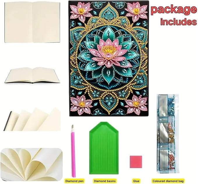 Lotus Diamond Painting Notebook for Adults, A5 Diamonds Art Journal and DIY Sketchbook, Diamond Art Kit Supplies,Gift for Beginners, Craft Lovers, Artists. (Lotus)