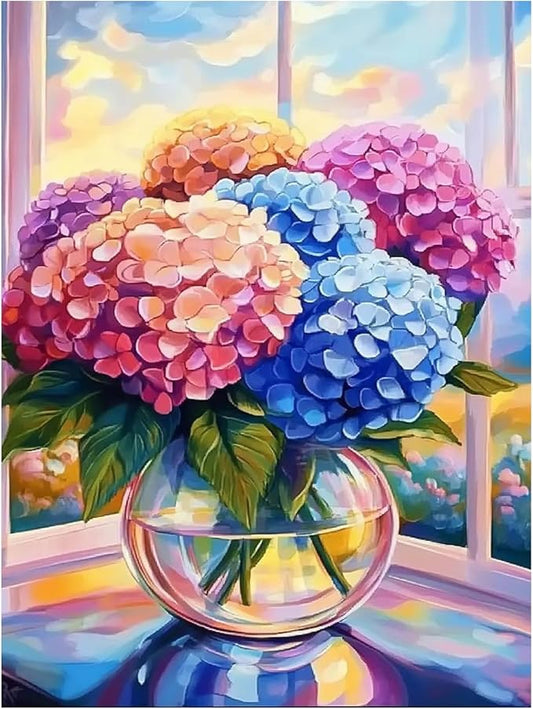 DOTZSO Hydrangea Flower Diamond Painting Kits for Adults, Easy DIY 5D Round Full Drill Diamond Art kit Diamond Dot Crystal Gem Art and Craft for Beginners Home Wall Decor 12x16 Inches