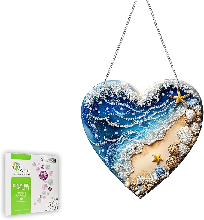 Ginfonr Diamond Painting Kits Hanging Pendant, Beach Diamond Art Kits for Adults, Special Shaped Rhinestone Valentine's Day Gift Diamond Art, Double Sided Summer Decor for Garden Window (8 x 8inch)