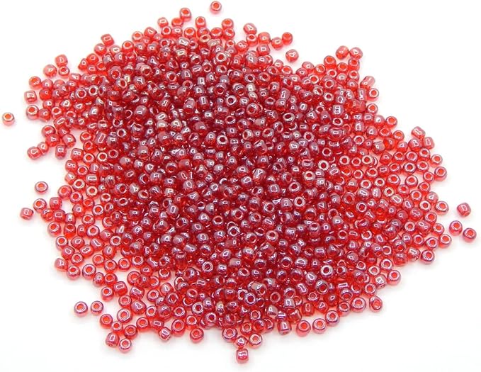 Perlin Glass Seed Beads 4mm 6/0 Round 1100pcs Mini Small Pony Spacer Beads Kit for Jewelry Making Earrings Bracelets Pendants Waist DIY Handmade (Red Shinny)