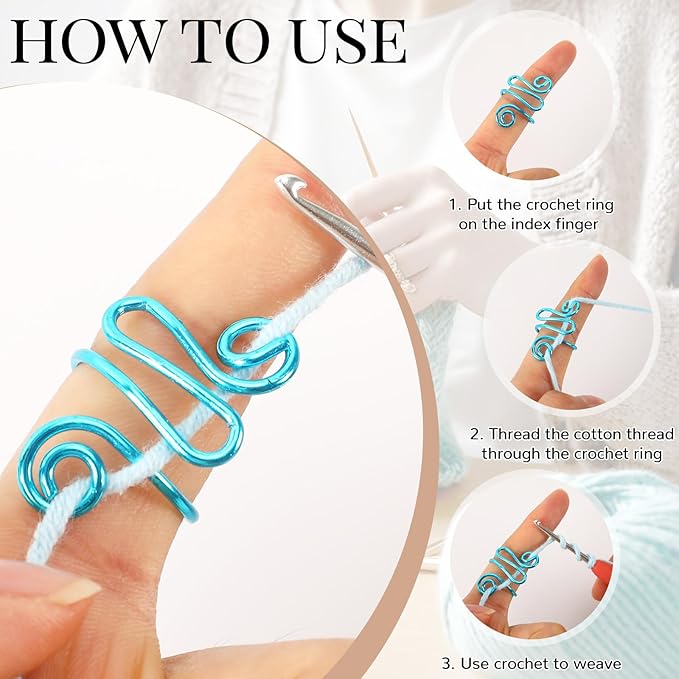 DTOFOOT 6 Pcs Crochet Ring, Adjustable Handmade Yarn Crochet Tension Ring for Crocheting, Crochet Ring Finger Gift for Mom