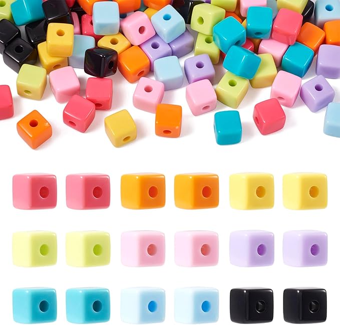 FASHEWELRY 90Pcs Pastel Acrylic Cube Beads for Bracelet Making Candy Color Square Spacer Beads Assorted Rainbow Cube Pony Bead Bulk for Jewelry Making