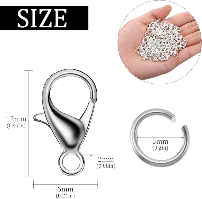Junkin 300 Pcs Lobster Claw Clasps and Open Jump Rings Set Alloy Jewelry Findings Kit for Jewelry Making Gold and Silver Lobster Claw Clasps Bracelet Necklace Fasteners Hook DIY Accessories for Women