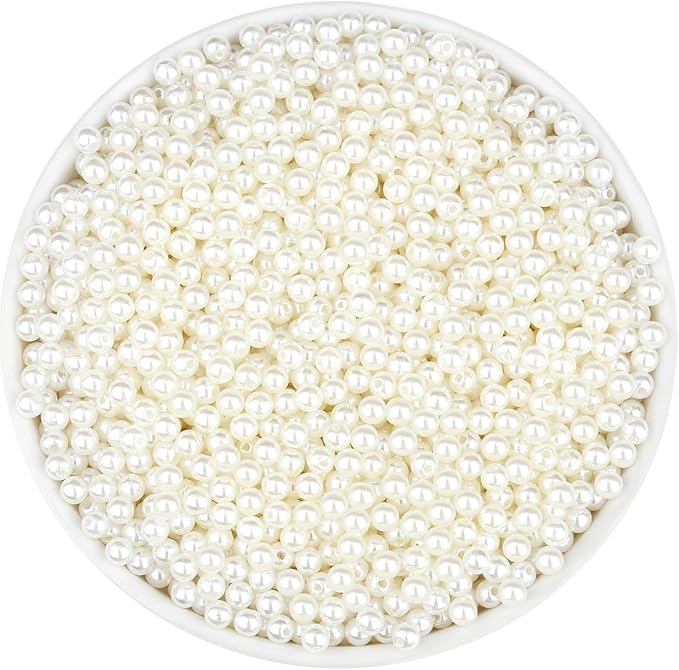 1500Pcs 6mm Pearl Beads with Hole, Loose White Clay Pearl Bead for Crafting Jewelry Making, Tiny Round Cute Acrylic Pearls Beads for Earring Kit, Necklace, Bracelet, Vase Filler, DIY Craft