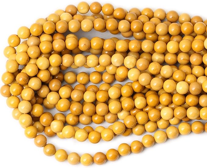 cheavian 45pcs 8mm natural yellow moonkaite jasper gemstone smooth surface round loose beads for jewelry making 1 string 15 inches