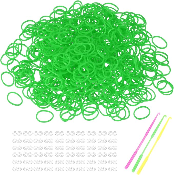 MECCANIXITY 1800 Pcs Loom Rubber Bands Kit with 75 Pcs S-Clips 3-Hooks Rubber Bands Refill Bracelet Making Kits for Weaving DIY Handcrafts Gift, Grass Green