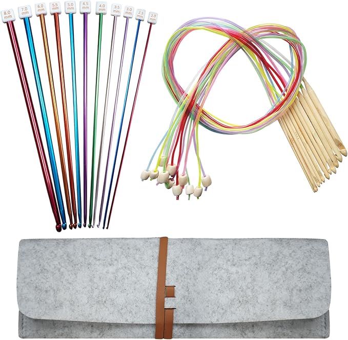 Tunisian Crochet Hooks Set with Case: 24pcs Tunisian Crochet Bamboo Hooks Set with Cable Afghan Aluminum Hooks Metal Crochet Yarn Extra Long Needles Knitting Tools Supplies