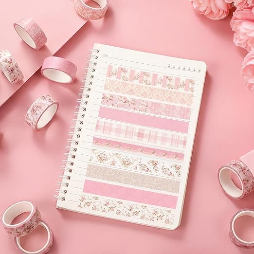 12 Rolls Watercolor Floral Washi Tape Set 15 mm Vintage Flower Decorative Masking Tape for Spring Arts DIY Craft Scrapbook Journal Supplies Gift Wrapping(Pastel Pink,Tea Party)
