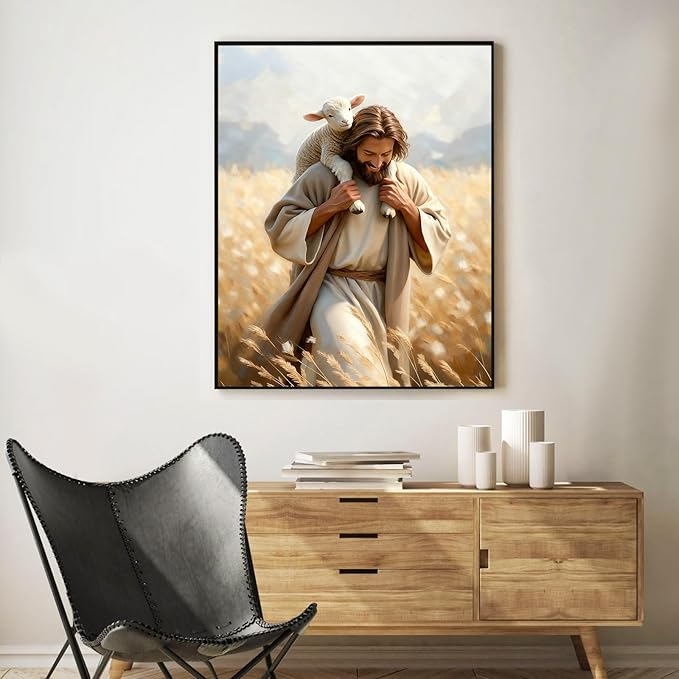 Okarina Paint by Numbers Kit for Adults Beginner Jesus, Christian Adult Paint by Number Kits on Canvas, Lamb DIY Acrylic Oil Painting by Numbers for Adults, Perfect for Home Wall Decor 16X20 Inch