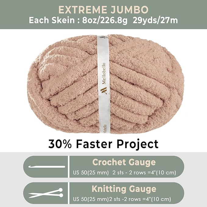 Jumbo Chenille Chunky Yarn for Crocheting - Super Bulky Fluffy Chunky Yarn for Hand Knitting - Extra Thick Soft Blanket Big Yarn 2 Jumbo Pack (27yds,8 oz Each Skein)