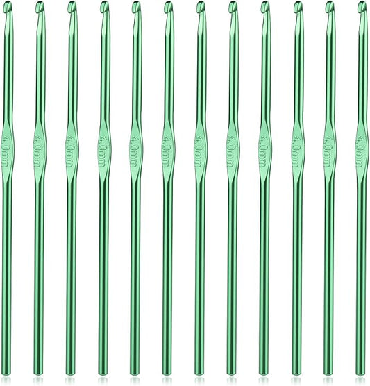UzecPk 12Pcs 4mm Aluminum Crochet Hooks, Ergonomic Handle Crochet Needle, Crochet Hooks Bulk Set for Beginners Adults