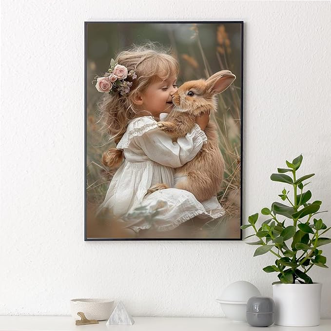 Yezavesu Rabbit Diamond Art Kits for Adults, Girl Diamond Painting Kit for Beginners, 5D DIY Round Full Drill Painting with Gem Art Craft Kits for Home Wall Decor 12x16 Inch