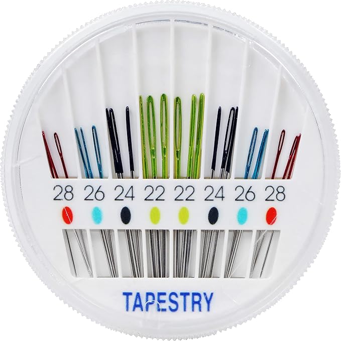 SINGER Tapestry Needles in Dial Compact, Assorted Sized Sewing Needles, Sizes 22, 24, 26, 28, Set of 24