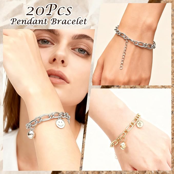 Sumalon 20 Pcs 18K Gold Plated Bracelet Chain Kit, Paperclip Alloy Link Fit Clip with Lock, Bracelet Charm for Women DIY Jewelry Making (Gold and Silver)