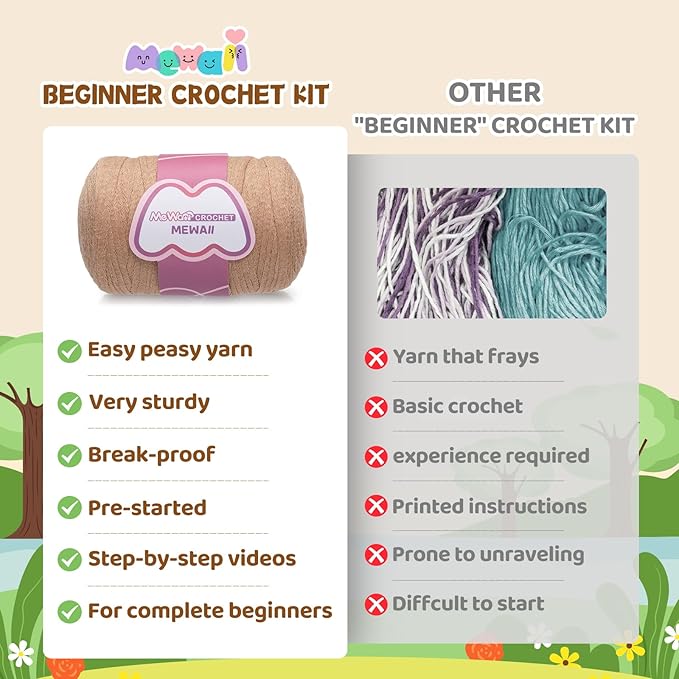 Mewaii Crochet Kit for Beginners with 40% Extra Eco-Friendly Pre-Started Easy Yarn, Step-by-Step Video Tutorials for Adults and Kids (Highland Cattle)