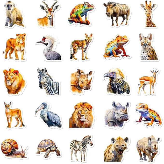 50 pcs cute animal stickers bulk.zoo animal stickers packs for adults teens,girls,wild africa sticker for water bottles laptop, phone etc