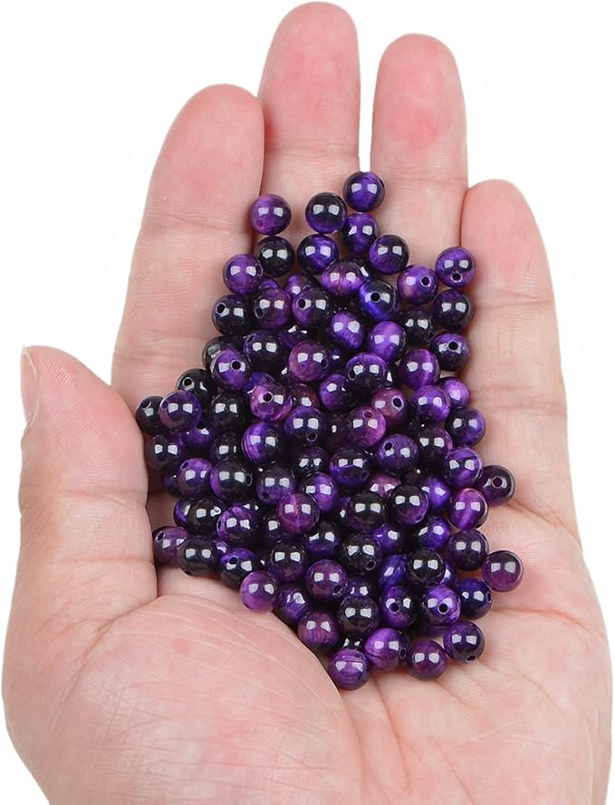 bymitel 210pcs crystal beads stone gemstone round energy healing loose beads with stretch cord for jewelry making bracelets anklets (purple tiger's eye, 6mm 210pcs)