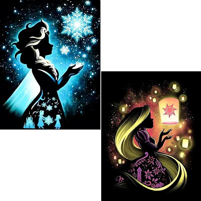 KEYRANKE 2 Pack Princess Diamond Painting Kits for Adults 5D DIY Diamond Art Kit Paint with Round Full Drill Diamonds for Beginners Gem Paintings Art for Home Wall Decor Gifts (30X40 cm)