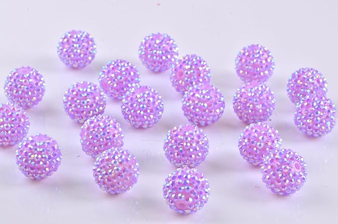 20mm Rhinestone Beads for Pens 20pcs Beaded Pens Beads Bling Glitter Suger Bugglegum Beads Large Balls Crystal Pen Beads for DIY Pens Keychain Making Suppliers Bulk, Purple AB