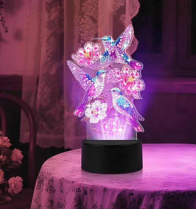 ALKALO Diamond Painting Night Light, Diamond Painting Kits for Adults Desktop Ornaments for Table Tabletop Decor Diamond Art Accessories for Adult Beginner Touch Lamp for Bedrooms Living Room-Birds