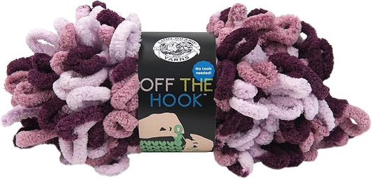 (1 Skein) Lion Brand Yarn Off the Hook Bulky No Needle Yarn, Grape Soda