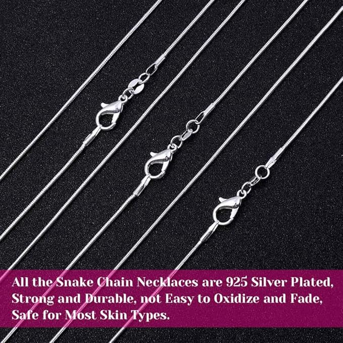 paxcoo 30 pack necklace chain silver plated necklace snake chains bulk for jewelry making, 1.2 mm (18 inches)