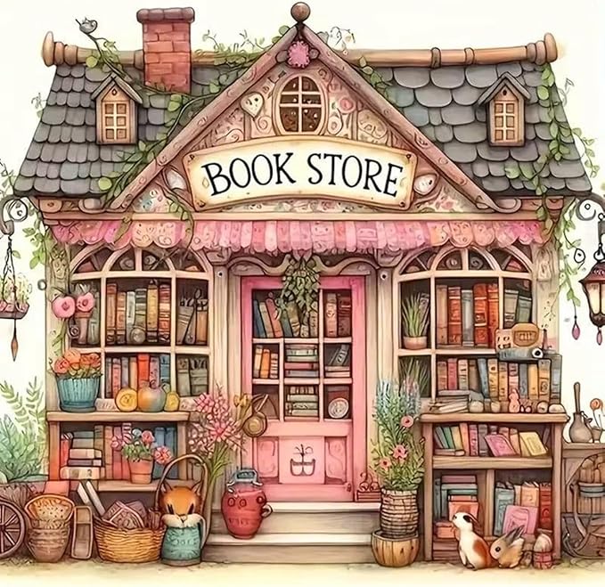 MYBISYMQQ Book Store Cross Stitch Kits for Adults,11CT Stamped Cross Stitch Kits for Beginner,DIY Needlepoint Embroidery Patterns Kits Embroidery Patterns for Home Wall Decor 13.7x13.7 inches